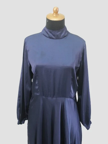 Gamis Satin Navy, foto asli