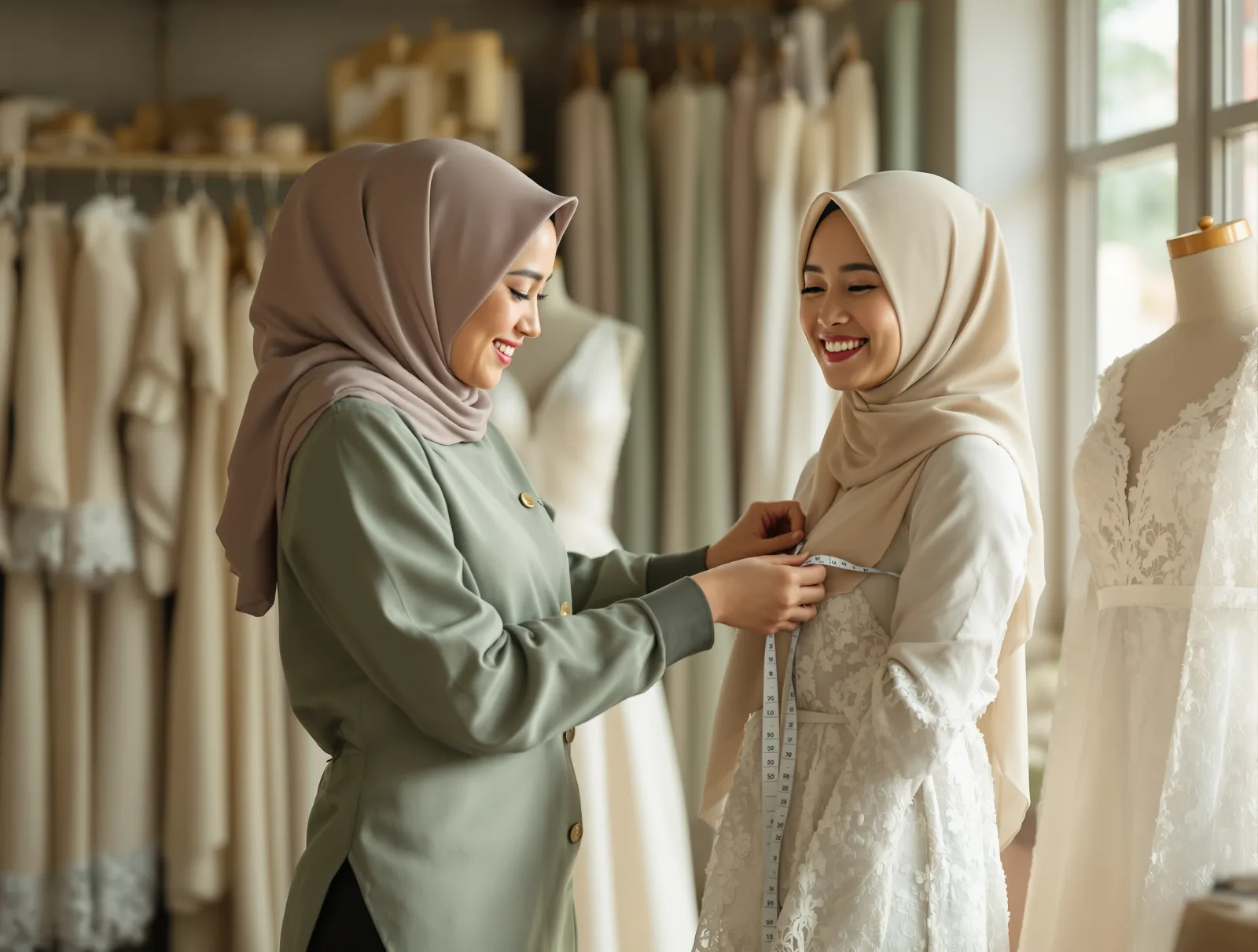 Penjahit mengukur pelanggan di butik
